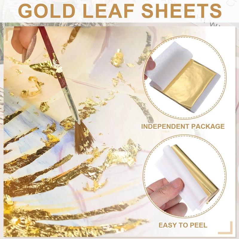 PATIKIL Gold Leaf Sheets for Art 8.5x9.5cm, 200 Pcs Gold