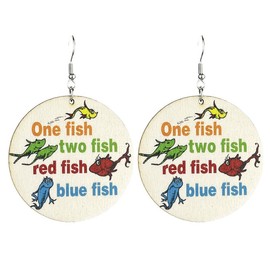 Teacher Earrings Alphanumeric Wooden frog Toad Funny Cute earrings Gift Back-to-school Graduation-Fish