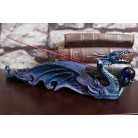 Ebros Gift Fantasy Myths and Legends Blue Leviathan Deep Sea Dragon Holding Orb Incense Holder Burner Figurine 12.25" Long Alchemy and Magic Water Serpent Monster