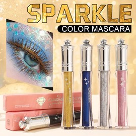 BEUKING Sparking Color Mascara, Diamonds Glitter Mascara, Volumizing Lengthening Thickening Long Lasting Smudgeproof Waterproof No Flaking for Eyelashes Makeup (07# Gold, 0.12 oz)