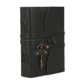 Leather Journal with Deckle Edge Paper 8x6 inch and Vintage Key | Handmade Writing Notebook Diary | Bound Daily Notepad for Men & Women Medium, Sketch/Writing pad for Artists (Black)