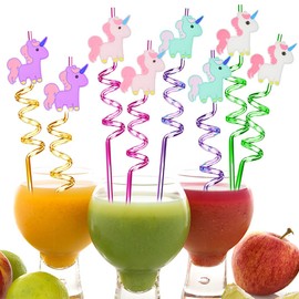 Children's Unicorn Straws, Pack of 8 Straws, Children's Unicorn, Curly Straws, Children's Straws, Reusable Drinking Straws for Children, Birthday Party Decoration, Party Accessories