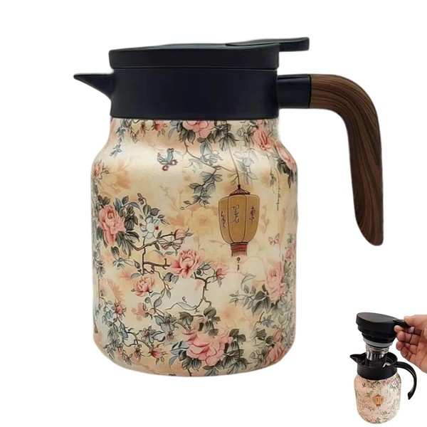 Vintage Floral Pattern Tea Thermos Built in Infuser, 1000ML Insulated