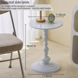 Vorriop Pedestal White Metal Side Table, Small Sofa Coffee Table, Small TV Tray Table for The Sofa in The Living Room and Bedroom, Bed, Chair, Mini Coffee Table, 20.47 (H) *11.8 (W)