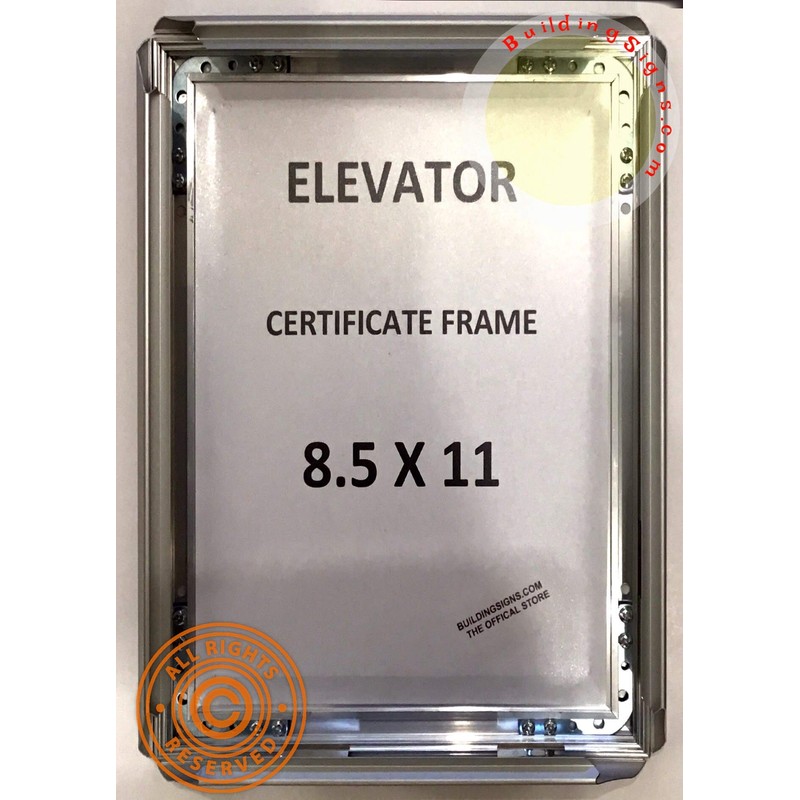 BUILDINGSIGNS.COM Elevator Certificate frame 8.5x11 inch (Silver, Heavy Duty -