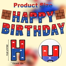 Video Game Birthday Banner, Retro Game Bro Party Decorations Red and Blue Cartoon Happy Birthday Sign for Boys Girls Adults Teens Themed Party Supplies & Decor