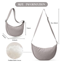 KALIDI Crossbody Bag Women's Large Half Moon Bag Women's Shoulder Bags Shoulder Bag with Adjustable Strap Nylon Hobo Bag, gray