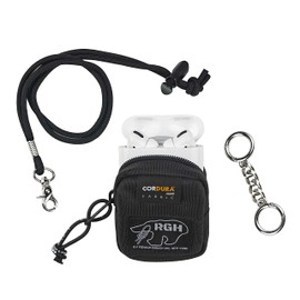 Rough Enough Earbud Case Pouch with Neck Lanyard Keychain for Earphone Earbuds Wireless Bluetooth Black