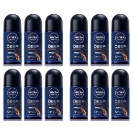 Nivea Roll On Deodorant for Men Espresso Black Carbon Wood Antiperspirant 12 Pk