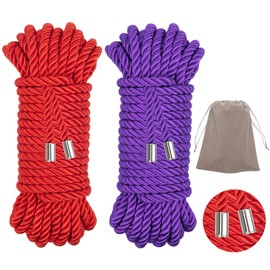 Coldairsoap 2-Pack Soft Silk Rope with Storage Bag, Twisted Trim Cord 32 Feet/7MM Rope Nylon Twisted Cord Trim Thread String Skin Friendly Rope Satin Shiny Cord Multi Color (Purple + Red, 10m)