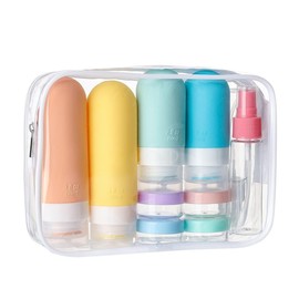 Triko Juego de 16 Botellas de Viaje, Recipientes Rellenables y Exprimibles de Silicona a Prueba de Fugas para Artículos de Tocador, Acondicionador, Champú, Loción (Colores Vibrantes)