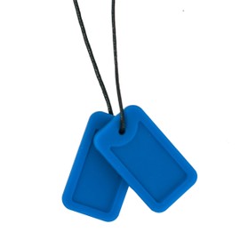 Chewigem Super Soft Dog Tag Pendant - Blue | Discreet, Chewable Necklace & Sensory Chew for Anxiety Reduction & Improved Focus | Mild Mod Chewers | Calming Aid for Autism, ADHD, SPD & Oral Motor Needs