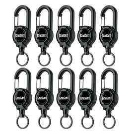 GrueGard Retractable Badge Holder, Key Fob, Retractable Badge Holder, ID Card Yo-Yo with Key Ring & 60 cm Extendable Steel Cable, 2 Pieces (10, Black)