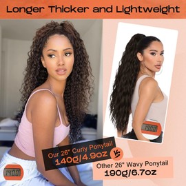 Brown Ponytail Extension, SEIKEA 26" Lightweight Curly Drawstring Ponytail Long Thick Fake Pony Tail Multi Layered Natural Soft Clip in Hair Extensions Ponytail Synthetic for Women Chocolate Brown