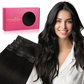 WENNALIFE Invisi Edge Clip in Hair Extensions Real Human Hair, 12 Inch 80g 7pcs Natural Black Invisible PU Skin Weft Straight Extensiones De Cabello Hmano Clip Ins