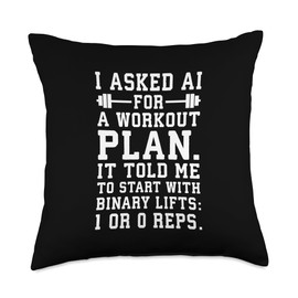 Funny Novelty Gym Motivational Gifts For Fitness AI Plan-Funny Gym Workout Fitness Exercise Humor Throw Pillow, 18x18, Multicolor