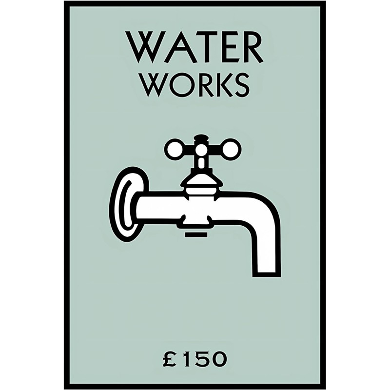 Iconic Monopoly Waterworks A5 Framed Print - Sage Green version