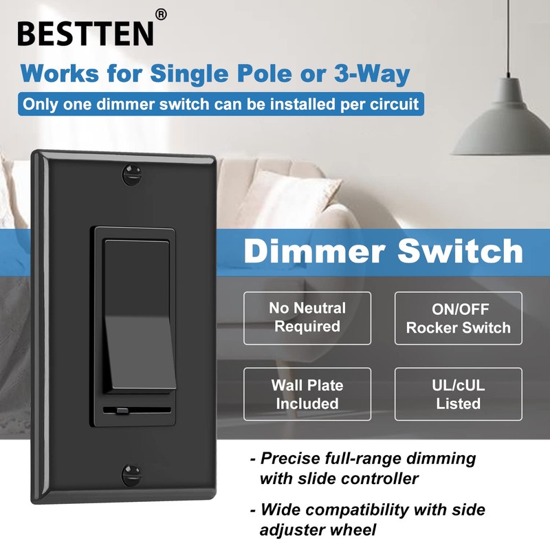 BESTTEN 6 Pack Dimmer Wall Light Switch, Compatible with Dimmable