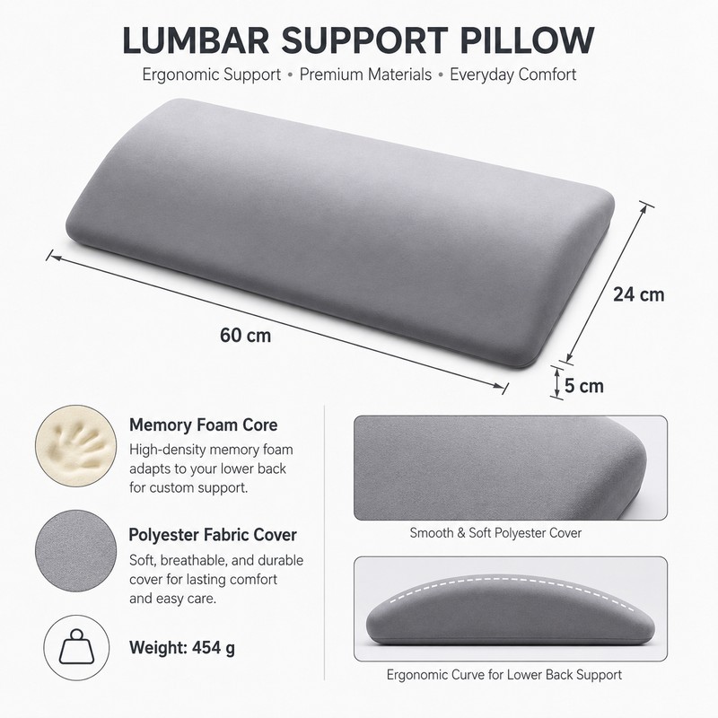 Lumbar Support Pillow for Sleeping – Memory Foam Waist Cushion