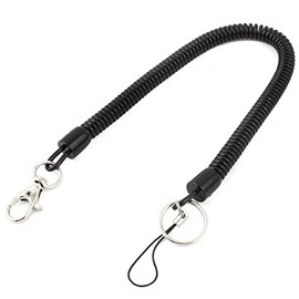 sourcing map Plastic Lobster Clasp Spring Coil Cord Keychain Strap Key Holder Black