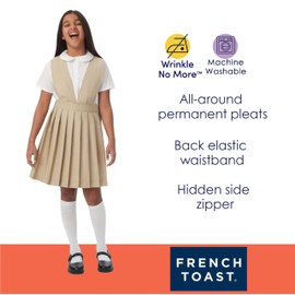 French Toast girls V-neck Jumper School Uniform Dress, Khaki, 5 US