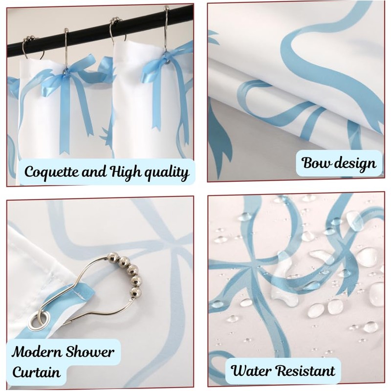 Luxape Bow Shower Curtain, Coquette Handcrafted Bow Tie Bath Curtain