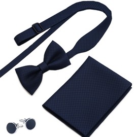 Scinzene Fliege Blau Herren mit Einstecktuch und Manschettenknöpfe - Vorgebundene Dunkelblaue Fliege für Anzug, Hochzeiten und formelle Events - 3-teiliges Accessoire-Set