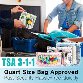 HIONXMGA TSA Approved Toiletry Bag,Set of 3 Clear Travel Toiletry Bags Quart Size Zipper Travel Pouch,Waterproof Travel Makeup Cosmetic Bag for Women Men Toiletries Carry on Airport,Green Leaves
