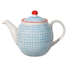 Bloomingville Carla Retro Large Teapot with Integrated Strainer in Front of the Spout Vintage Diameter 14 cm Blue Ceramic Holds Approx. 1200 ml