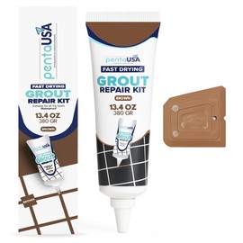 PentaUSA Tile Grout Repair Kit - Beige Brown Premixed Acrylic Sanded Grout, Waterproof Grout Filler for Bathroom & Shower, Fast Drying, Covers ~44 Sq Ft, with Applicator, 13.4 oz (380g)
