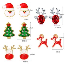 Christmas Earrings Sets for Women Christmas Jewelry for Women Stocking Stuffers for Christmas Gifts Trending Holiday Earrings Bow Christmas Tree Snowflake Earrings Christmas Gift Outfit Accessories（A6:5PCS）