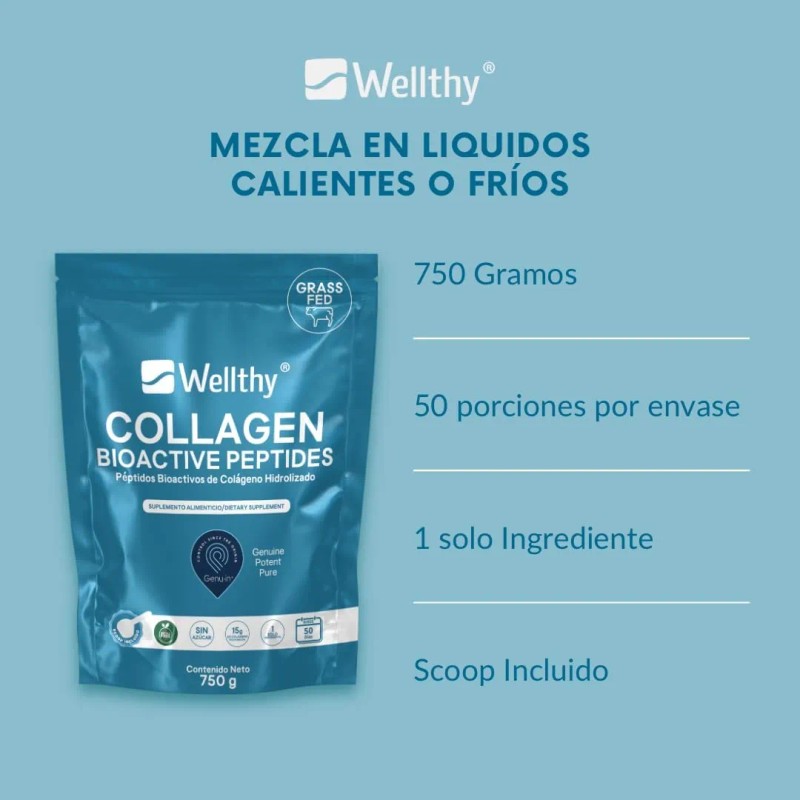 Péptidos Bioactivos De Colágeno Hidrolizado 750 Gr Wellthy Sin Sabor