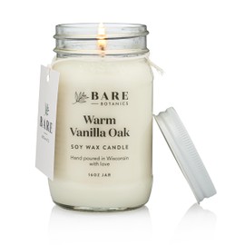 Bare Botanics Warm Vanilla Scented Soy Candle 16 oz (Large) - Handpoured in USA - Naturally Scented Candle for Home - 50 H Long Burning, Aromatherapy, at Home Spa