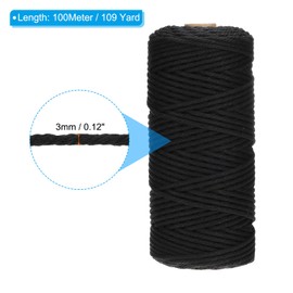 PATIKIL Cuerda de Macramé de Algodón Suave de 3 mm x 109 Yardas Hilo de Macramé de Colores para Colgador de Pared Atrapasueños Manualidades de Tejido DIY Negro