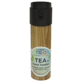 casaware Trío de Infusor de té - Filtro - Vaso de viaje con compartimiento de 2 Vías Leaf 16 onza, Teca