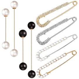 8 Pieces Retro Sweater Shawl Clips Faux Crystal Pearl Brooch Pins for Women Girls Costume Accessory, Waist Back Cincher for Cardigan Collar Dress Shirt Jeans
