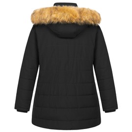 Chrisuno Womens Plus Size Coats Long Puffer Jacket Women's Hooded Winter Long-Sleeve Quilted Black 1X