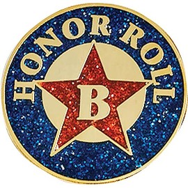 Anderson's Red and Blue Glitter B-Honor Roll Lapel Pin Pack, Set of 25, Student Recognition, Awards