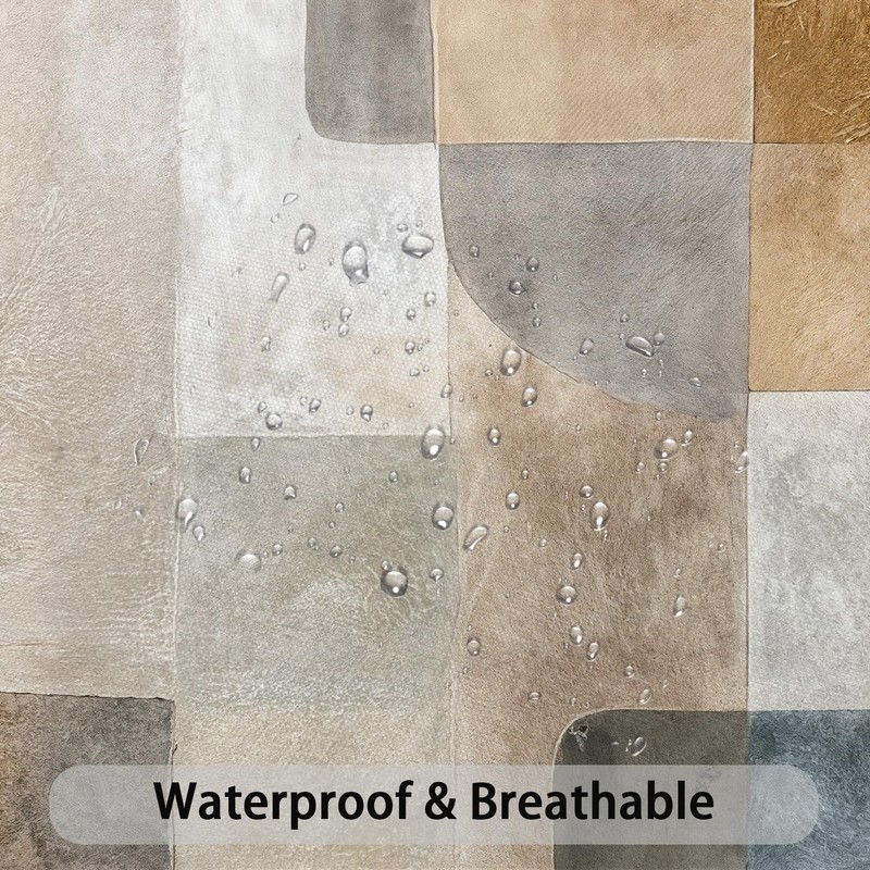 Moonslim Boho Beige Brown Grey Shower Curtains, Mid Century Abstract
