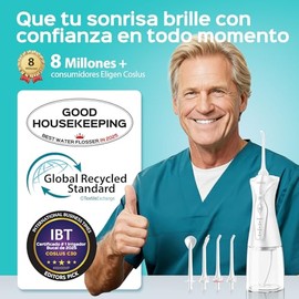 COSLUS C30 Irrigador Bucal Portátil para Los Dientes: 4 Modos Irrigador Dental para Brackets y Encías Sensibles, 4 Boquillas & 300ml Irrigador Oral Inalámbrico, Water Flosser para Viajes, Hogar Blanco