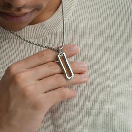 RTZN® Tiger Eye Necklace for Men – Premium Artisan Mens Bar Necklace Pendant with Stainless Steel Box Chain 22" Inch + 2" Extension