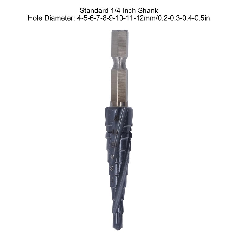 Spiral Grooved Step Drill Bit 4mm to 12mm Step 1/4in
