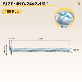METALLIXITY Machine Screws Phillips Combo Head(#10-24x2-1/2") 100Pcs, Carbon Steel Round Head Cross Drive Furniture Bolts - for Woodworking & Furniture Assembly, Blue White