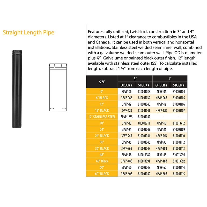 M&G DuraVent PelletVent Pro 4" x 6" Pipe Stainless Steel