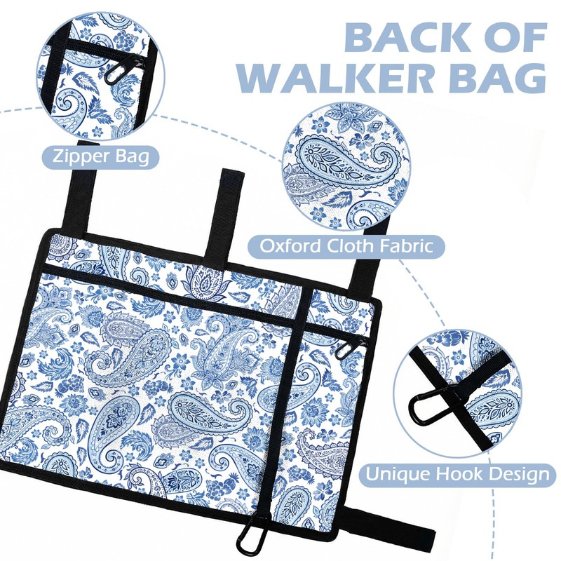 Walker Bag with Cup Holder, Flowers Walker Accessories for Seniors
