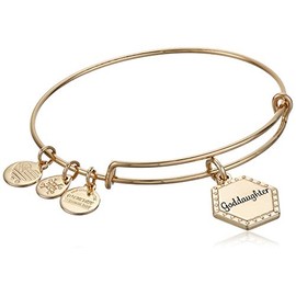 Alex and Ani Because I Love You Goddaughter Expandable Wire Bangle Bracelet for Women, There's No One Else Like Her Charm, Shiny Antique Gold Finish