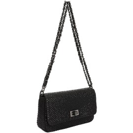 Dexmay Classic Flap Crystal Bag Small Evening Clutch Handbag Party Rhinestone Purse Black