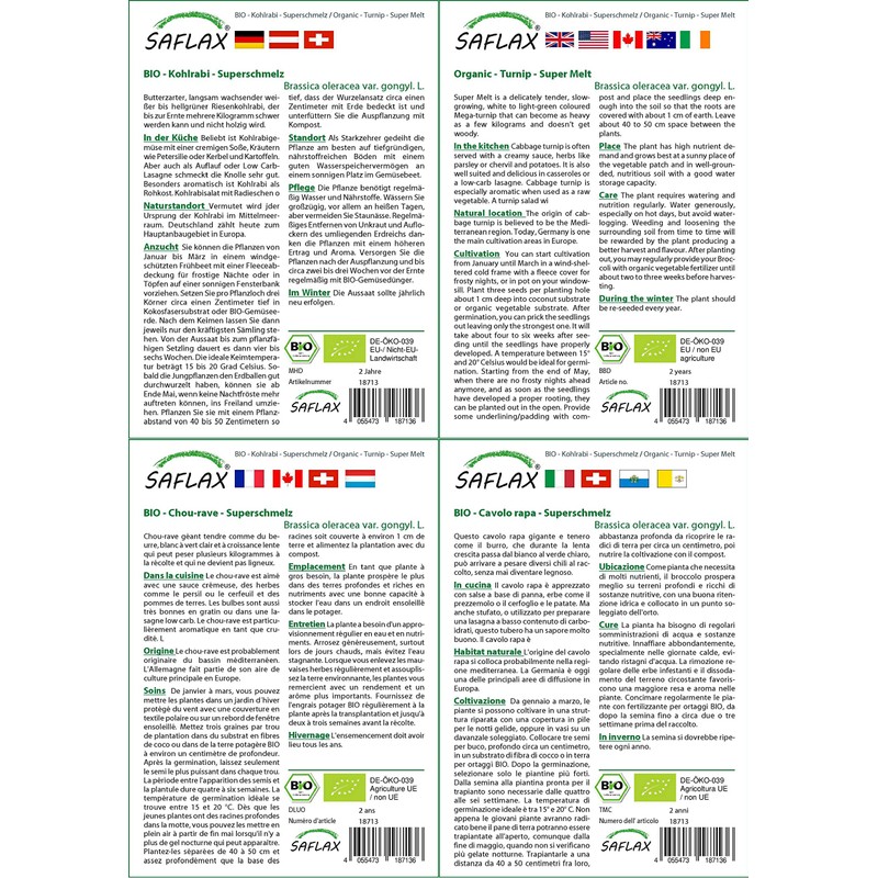 SAFLAX - Organic - Kohlrabi - Super Melting - 20