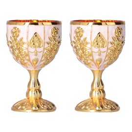 Jeanoko 2Pcs Goblet Vintage Handmade Brass Chalice European Golden Retro Ornaments for Traveling Decoration Home Collection(Pumpkin Golden Hundred)