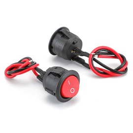 8-Pack Pre-Wired Round Rocker Toggle Switch with 15mm Wire, ON/Off SPST 2Pin Heavy Duty 10A Boat Switches for Home Auto Car Marine Boat, KCD2-101, Red